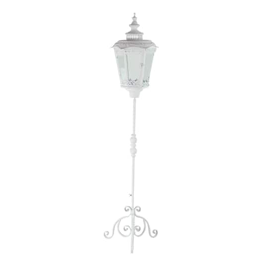 White Iron Vintage Candle Holder Lantern, 66" x 17" x 17"